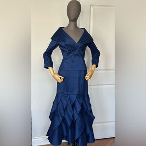 Navy Y2K Two Piece Suit  Structured Top Ruffled Skirt